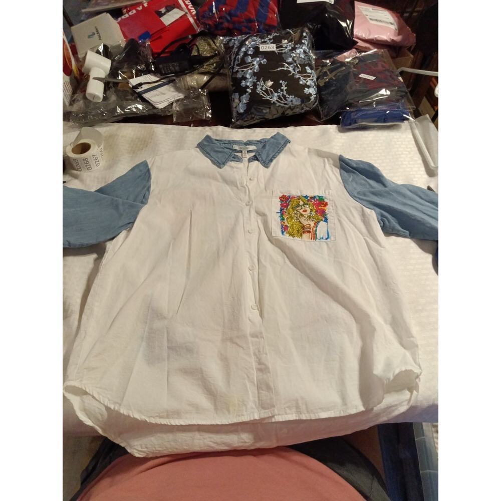 Women's Pastel Beaded Shirt T-Shirt Top | Sz Medium Glitter Graphic Tee Y2K... - Picture 2 of 6